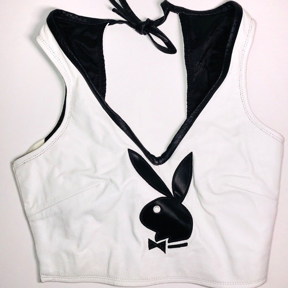 Vintage Playboy Bunny Leather Halter Top Crop - Picture 1 of 7